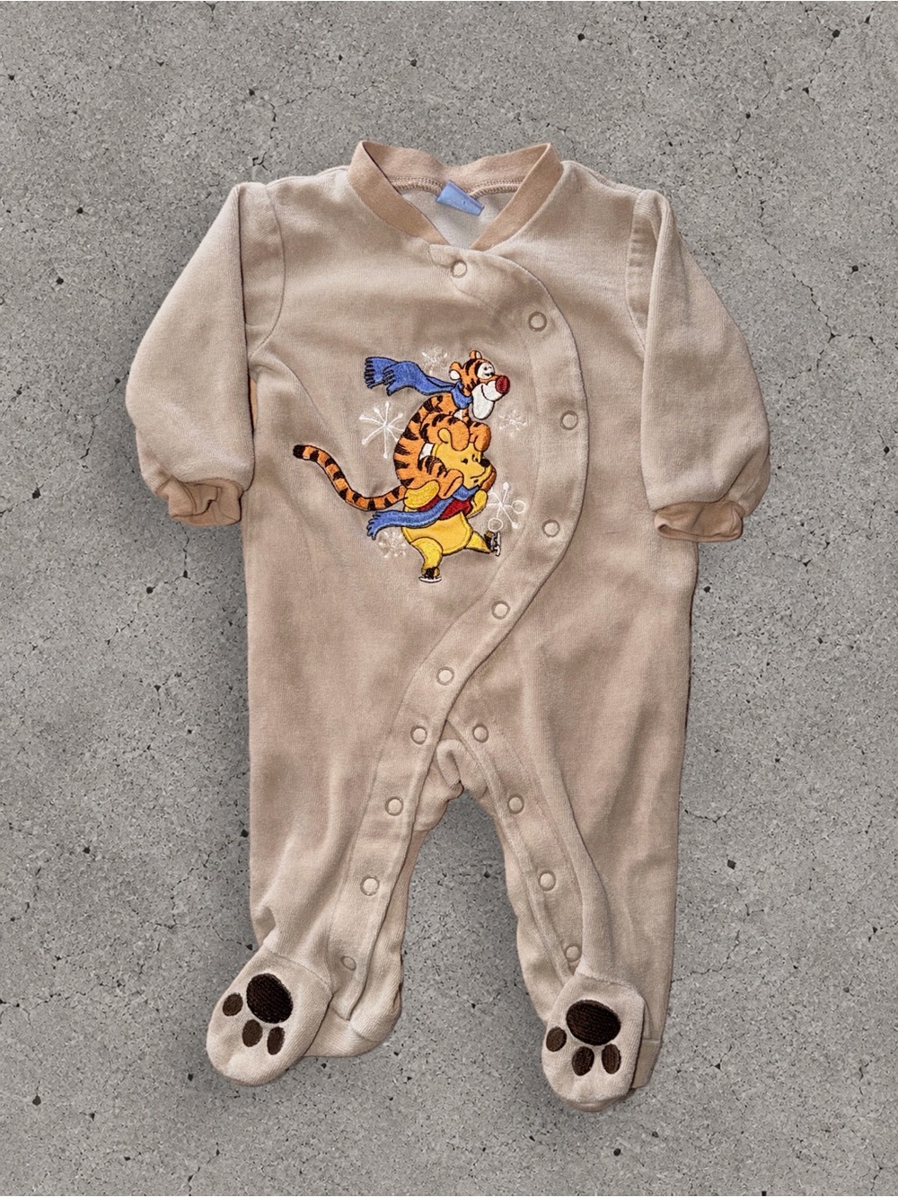 Y2K Disney Baby Winnie the Pooh Tigger Sleeper 3M | Velour Footed Pajamas
